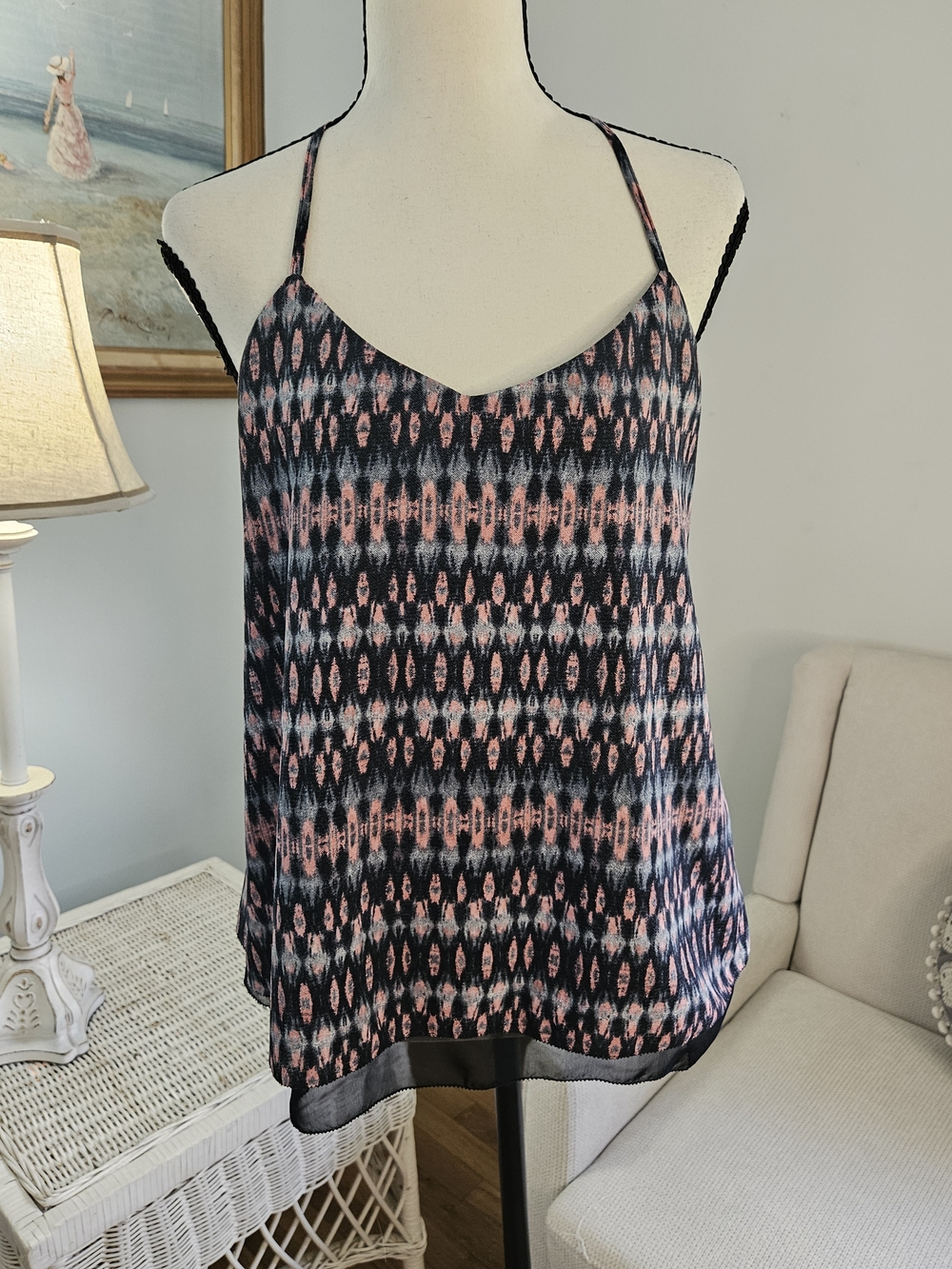 Dex Black & Pink Patterned Camisole with Spaghetti Straps